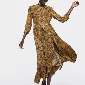 NWT Zara snake skin button down midi dress M